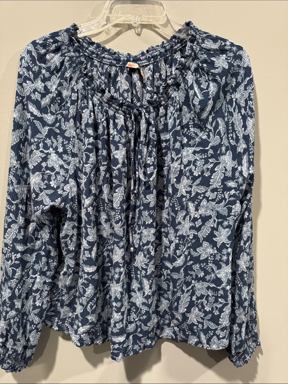 Faherty Navy and White Floral Peasant Blouse